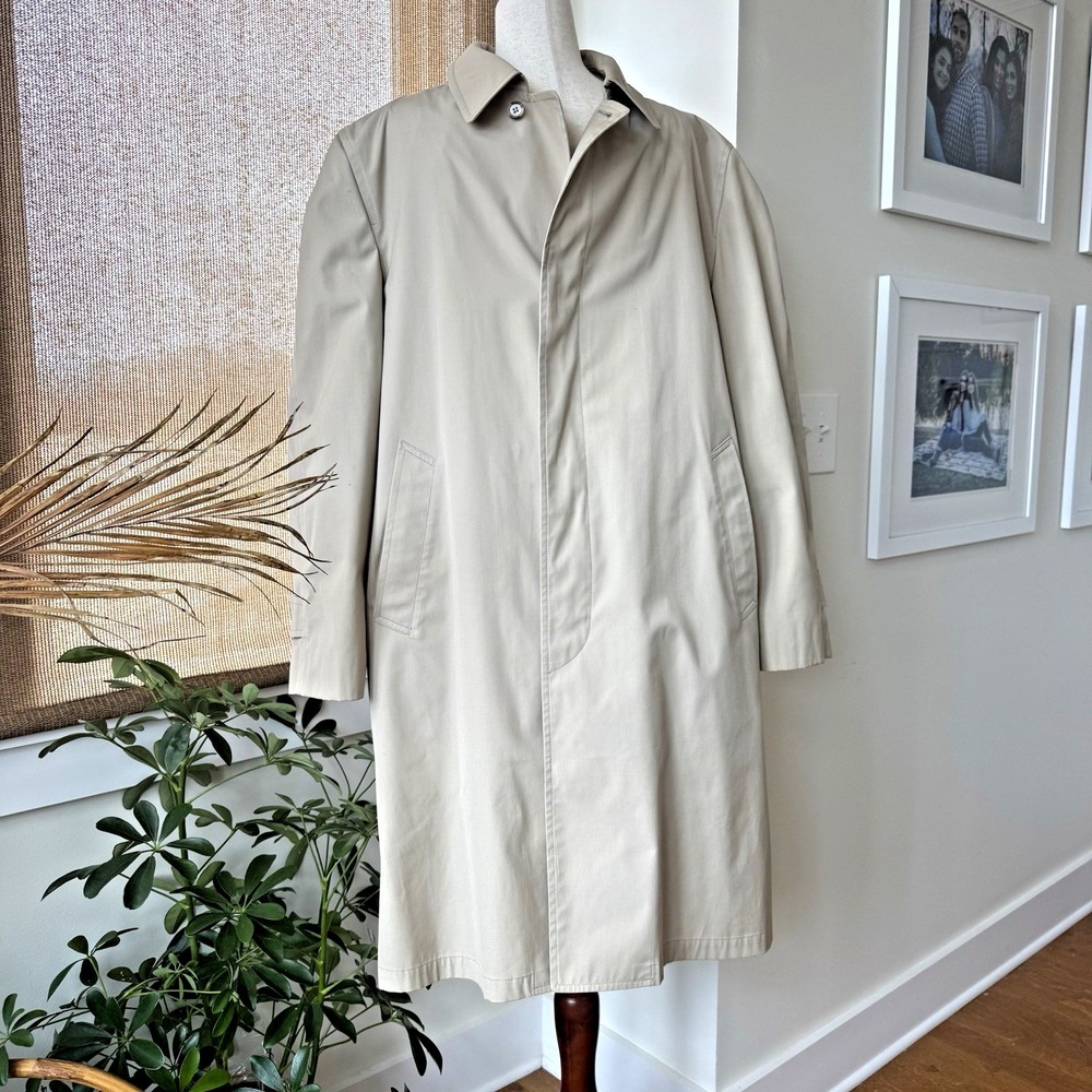Vintage 1970s London Fog Maincoats Mens 44 Reg Faux Fur Lined‎ Khaki Trench Coat